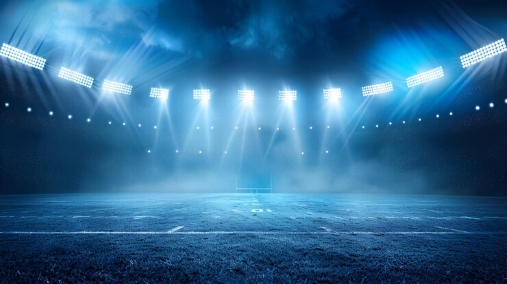 Photo stadium fooball with spotlight in the night