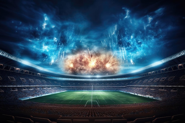 Стадионные огни и вспышки 3D-рендеринг элементов этого изображения, предоставленного NASA Американский футбольный стадион в огнях и всплышках AI Generated