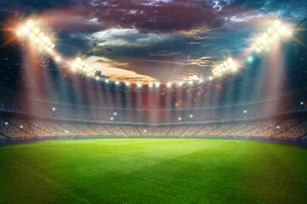 Photo stadium in  lights and flashes, football field