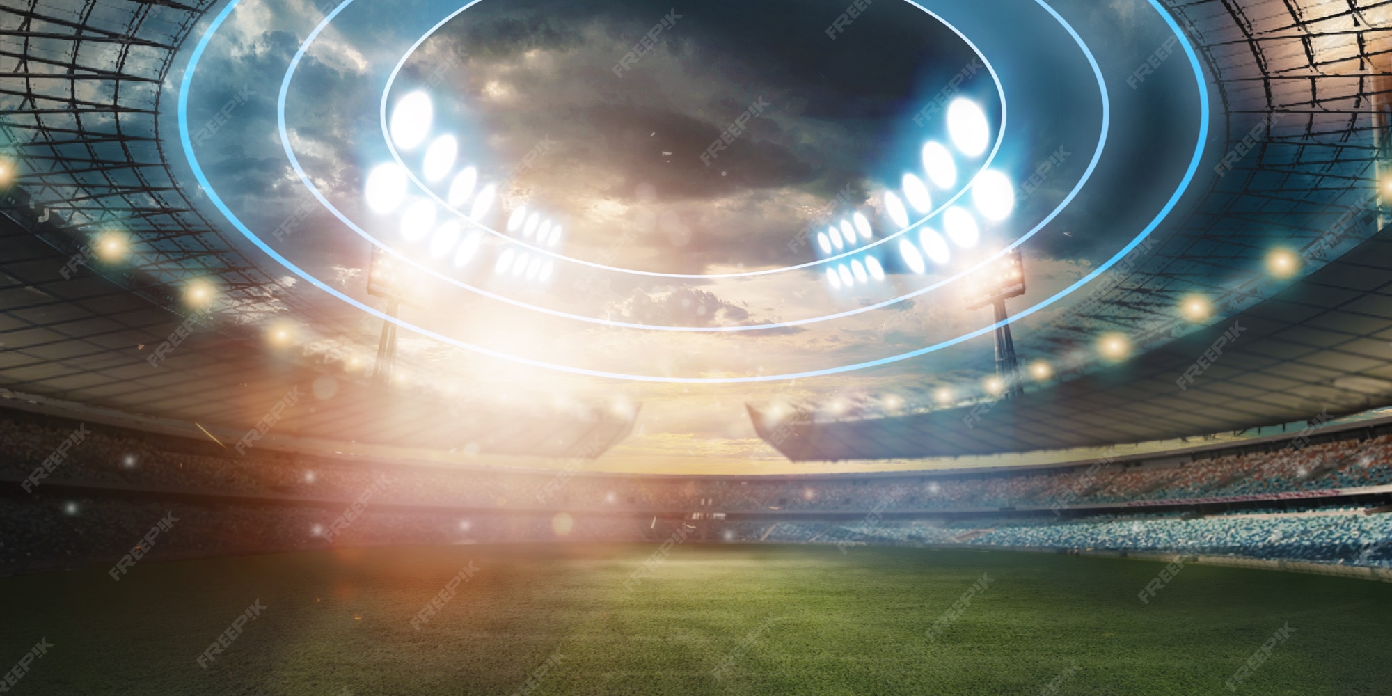 Premium Photo Stadium in lights and flashes, football field
