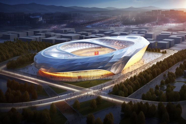 Photo a stadium in the middle of a bustling city