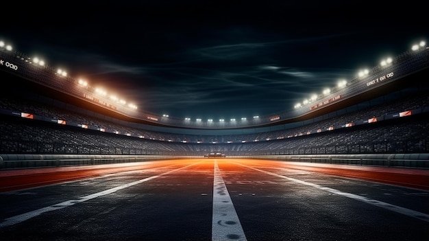 stadium in night with bright lights and red football