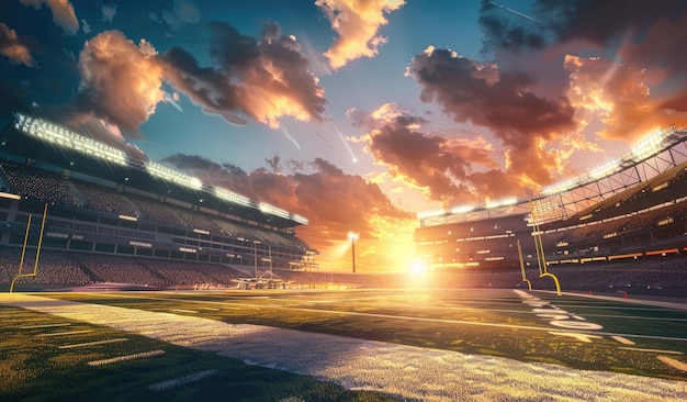 Photo stadium painting under cloudy sky with cumulus clouds