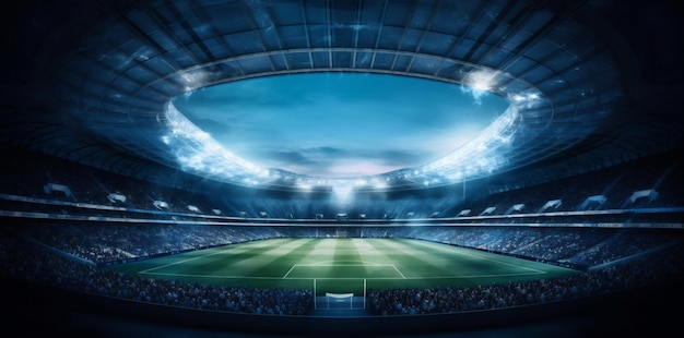 Stadium soccer sport goal arena green light game world football Generative AI