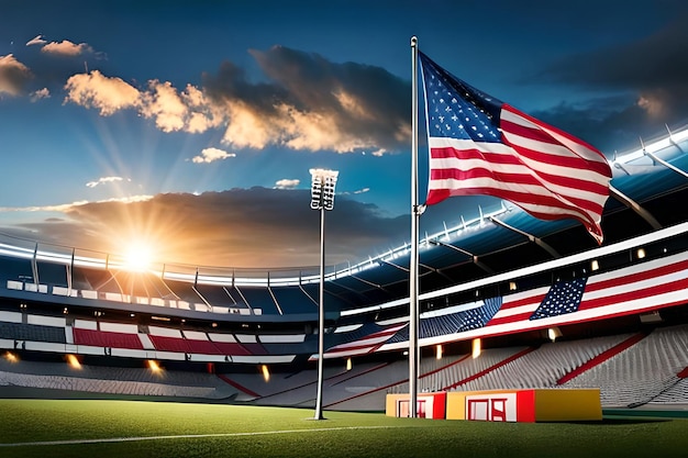 A stadium with a flag and a stadium with the word usa on it