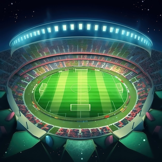 A stadium with a lot of seats and a lot of lights.