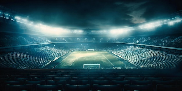 Stadium with smoke and lights at night