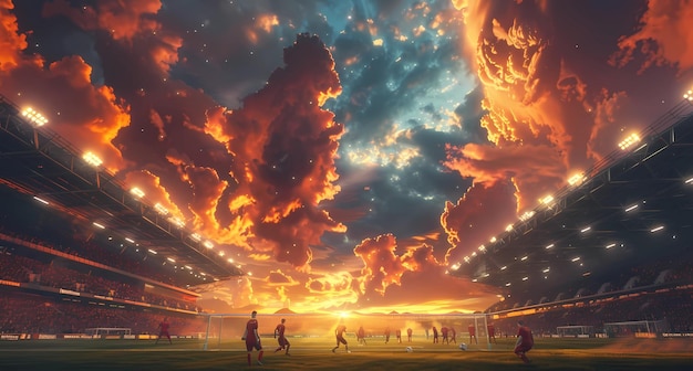 a stadium with soccer players