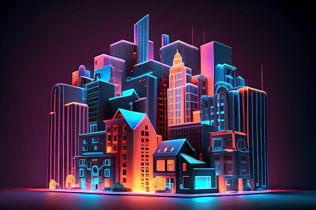 stads skyline in de nacht abstracte stads skyline nacht stads skyline generatieve AI