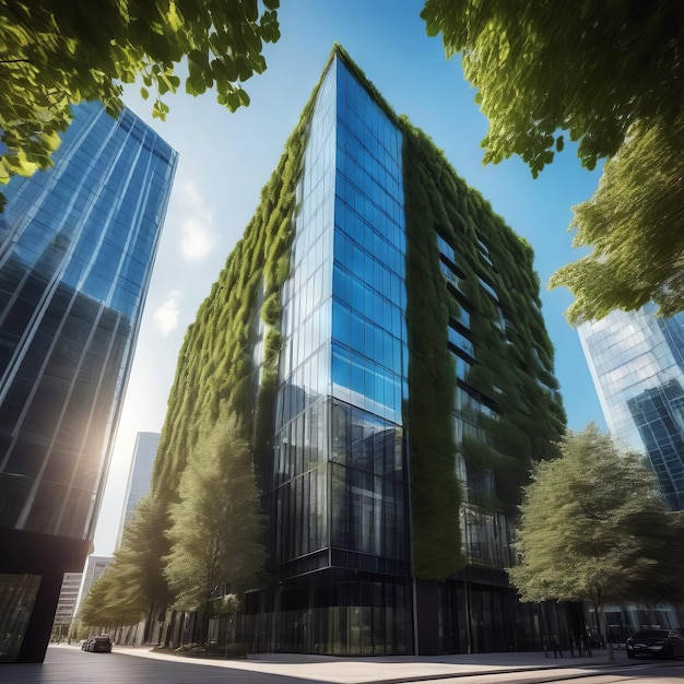 Stadsbeeld van een futuristische toekomstige groene stad Eco-architectuur met hydroponische verticale tuin