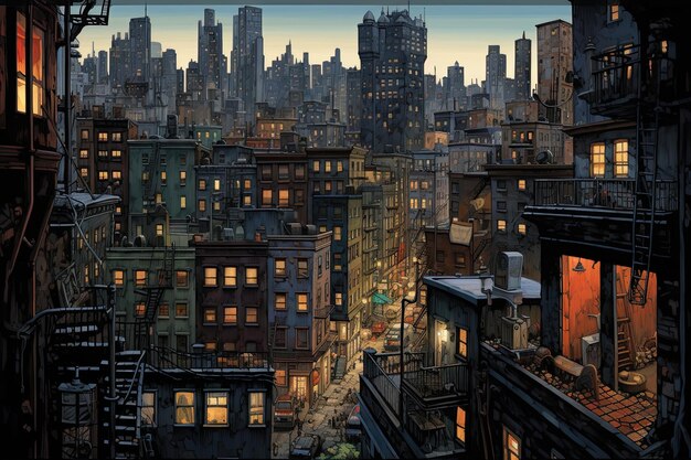 Foto stadsbeeld van new york city in de avond 3d rendering ai gegenereerd