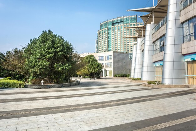 Foto stadsgezicht en skyline van suzhou te zien vanaf lege vloer