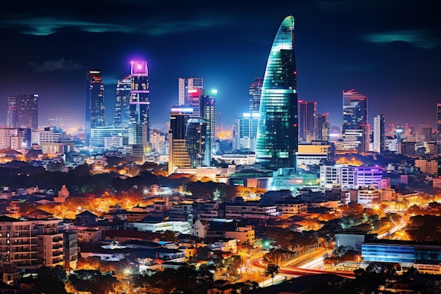 Stadsgezicht van Ho Chi Minh-stad Vietnam 's nachts