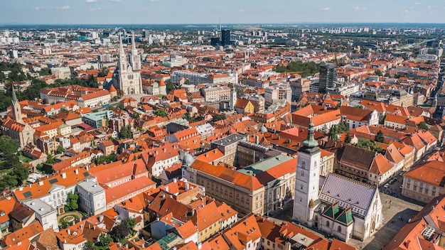 Stadsgezicht van Zagreb. Luchtfoto