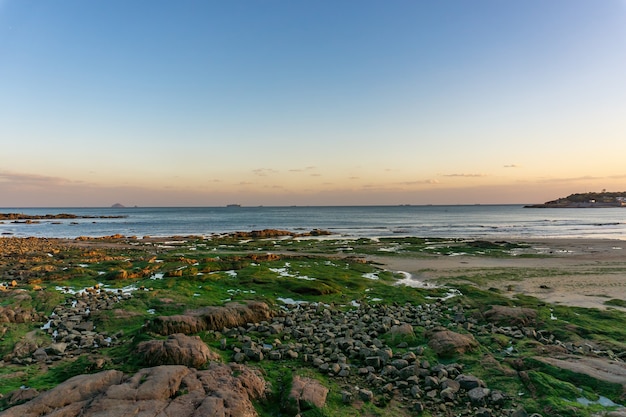 Stadskustlijnrif en zonsonderganglandschap