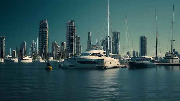 Stadslandschap en jachten in de zee in Australië Generatieve AI