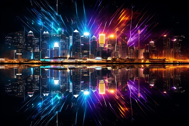 Foto stadslandschap kaleidoscoop neon stedelijke reflecties