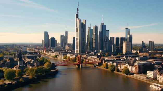 Foto stadslandschap met brug over rivier ideaal voor stedelijke concepten