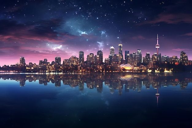 Stadslandschap onder sterren nacht landschap foto