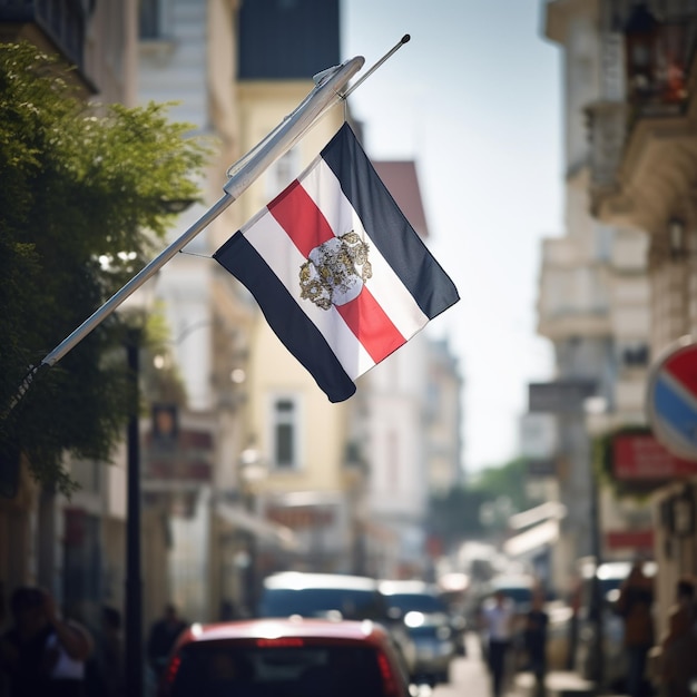 Stadslichten en stedelijke geneugten Een vlag in de stad