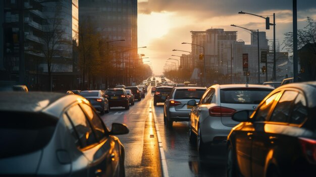 Stadsochtend pendelen met actief wegverkeer