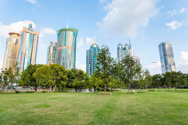 Stadspark en moderne financiële gebouwen in shanghai