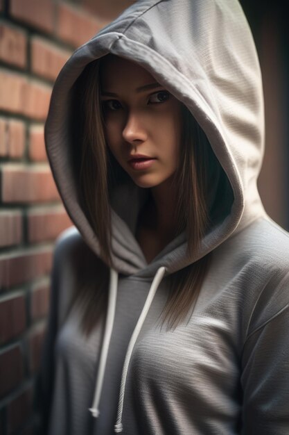 Foto stadsportret van knap hipstermeisje met lege hoodie of hoody
