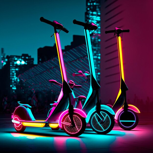 Stadsscooters met neonlichten