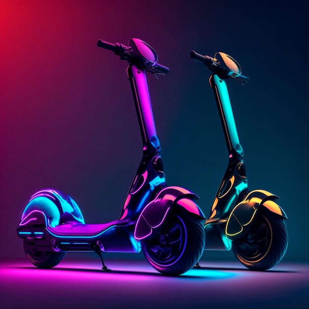 Stadsscooters met neonlichten