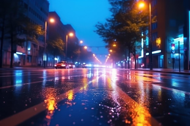 Stadsstraat Stralingslichten nacht stadsstraatlandschap Generatieve AI