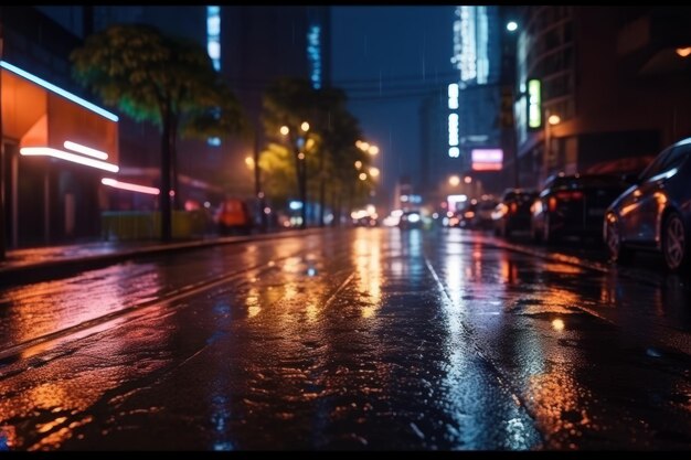 Stadsstraat Stralingslichten nacht stadsstraatlandschap Generatieve AI