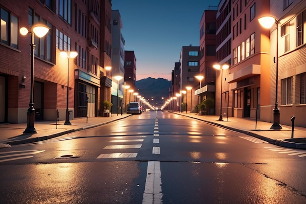 Foto stadsstraat verkeerslijn kruispunt straatverlichting mooie stad behang achtergrond