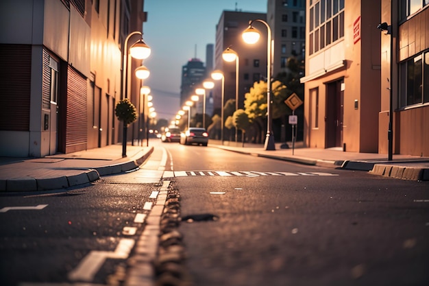 Stadsstraat verkeerslijn kruispunt straatverlichting mooie stad behang achtergrond