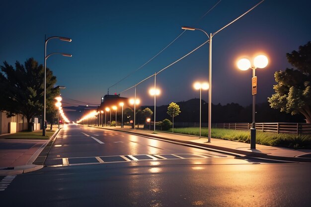 Stadsstraat verkeerslijn kruispunt straatverlichting mooie stad behang achtergrond