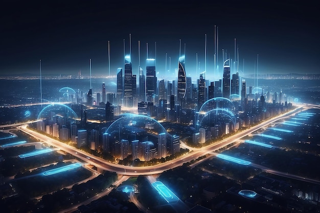 Stadsverlichting en draadloze netwerken Futuristische stedelijke connectiviteit