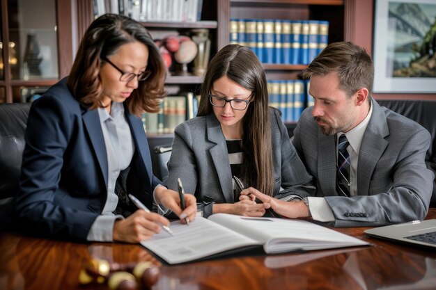 Staff of law firm reviewing documents