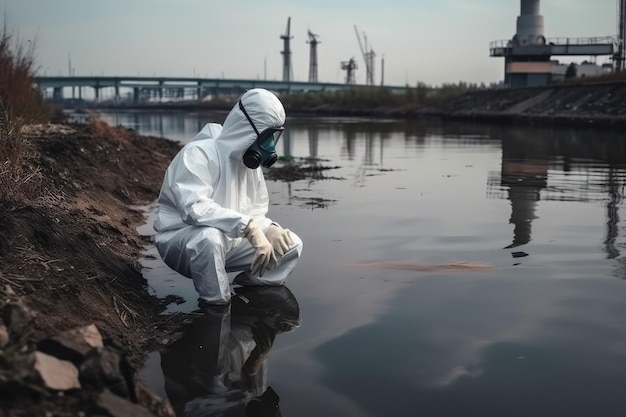 Staff wearing white chemical protective mask