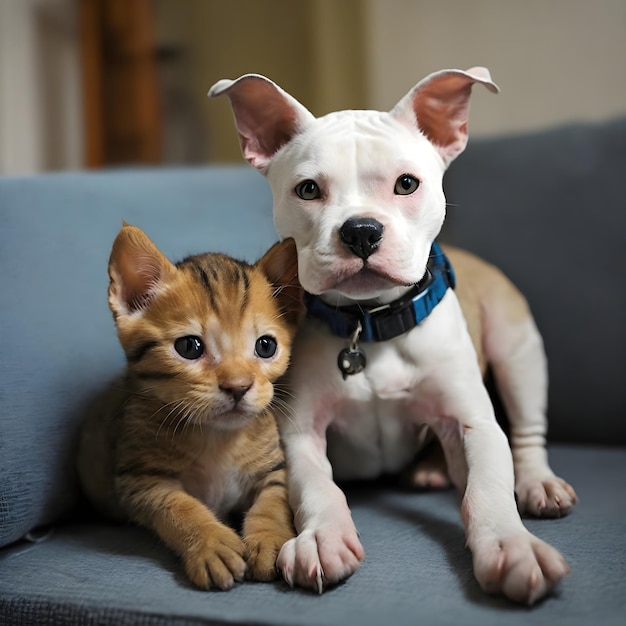 Foto staffordshire terrier e legame tra gattini