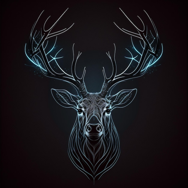 Stag head symmetrical crown horn neon color white background AI Generated Photo