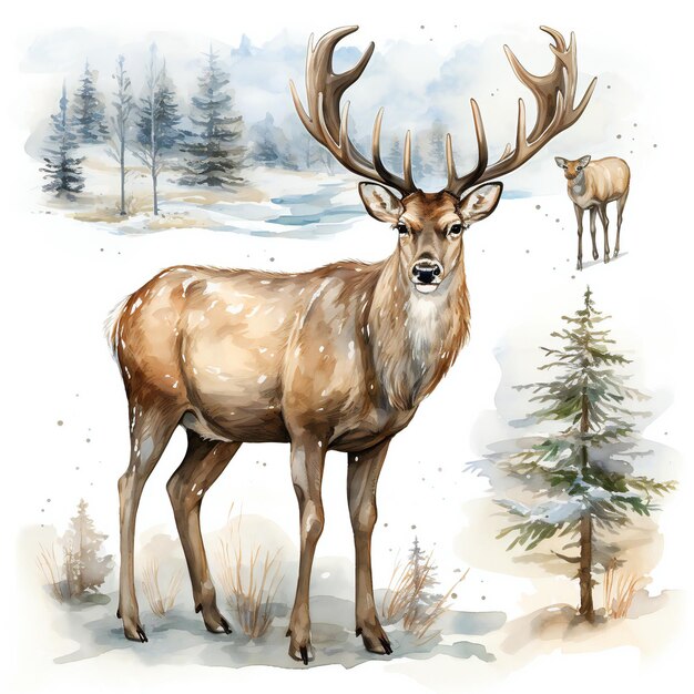 Stag Wildlife Illustration in White Background