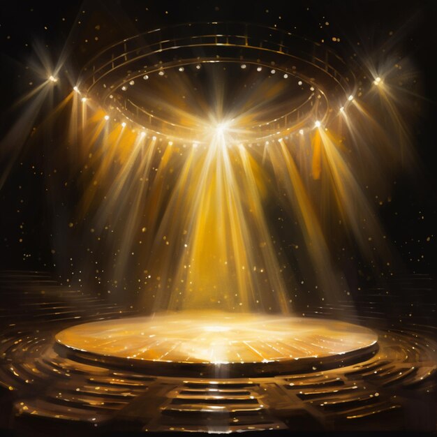 Stage on a bright gold podium with spotlights