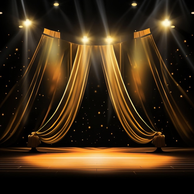 Stage on a bright gold podium with spotlights