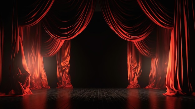 Photo a stage draped with a captivating curtain bright lights generative ai