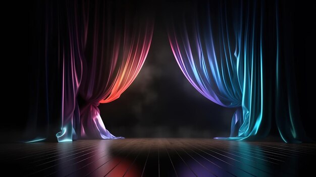 A stage draped with a captivating curtain bright lights Generative ai