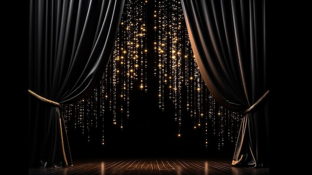 A stage draped with a captivating curtain bright lights Generative ai