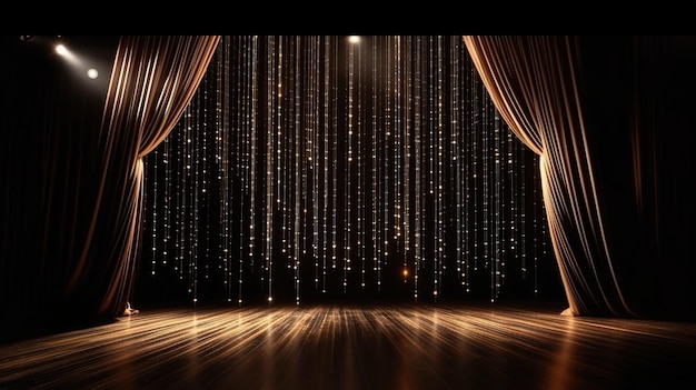 A stage draped with a captivating curtain bright lights Generative ai