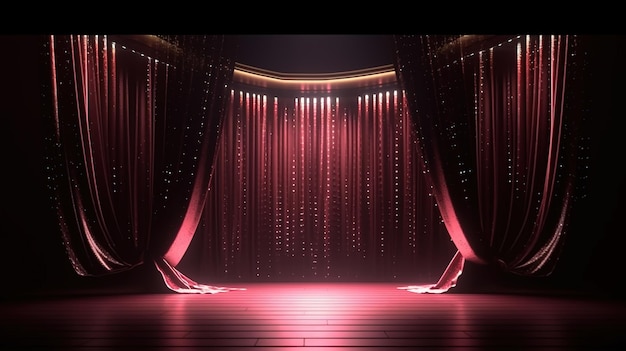 A stage draped with a captivating curtain bright lights Generative ai