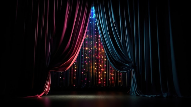 A stage draped with a captivating curtain bright lights Generative ai