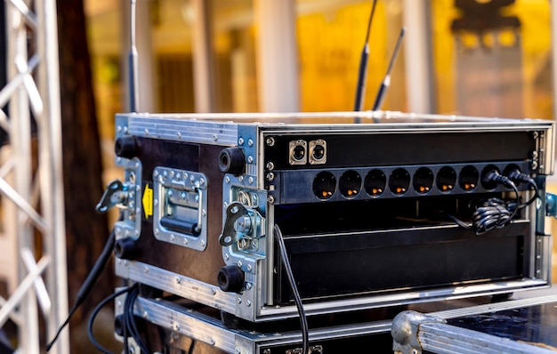 Stage equipment for a concert Concert stage before a music performance