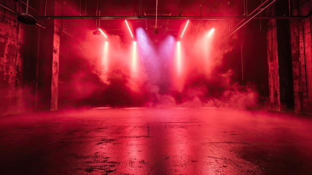 Stage Filled With Red and Blue Smoke